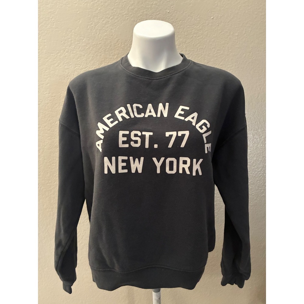 American Eagle Est 77 New York Graphic Crewneck Sweatshirt Faded Black Small